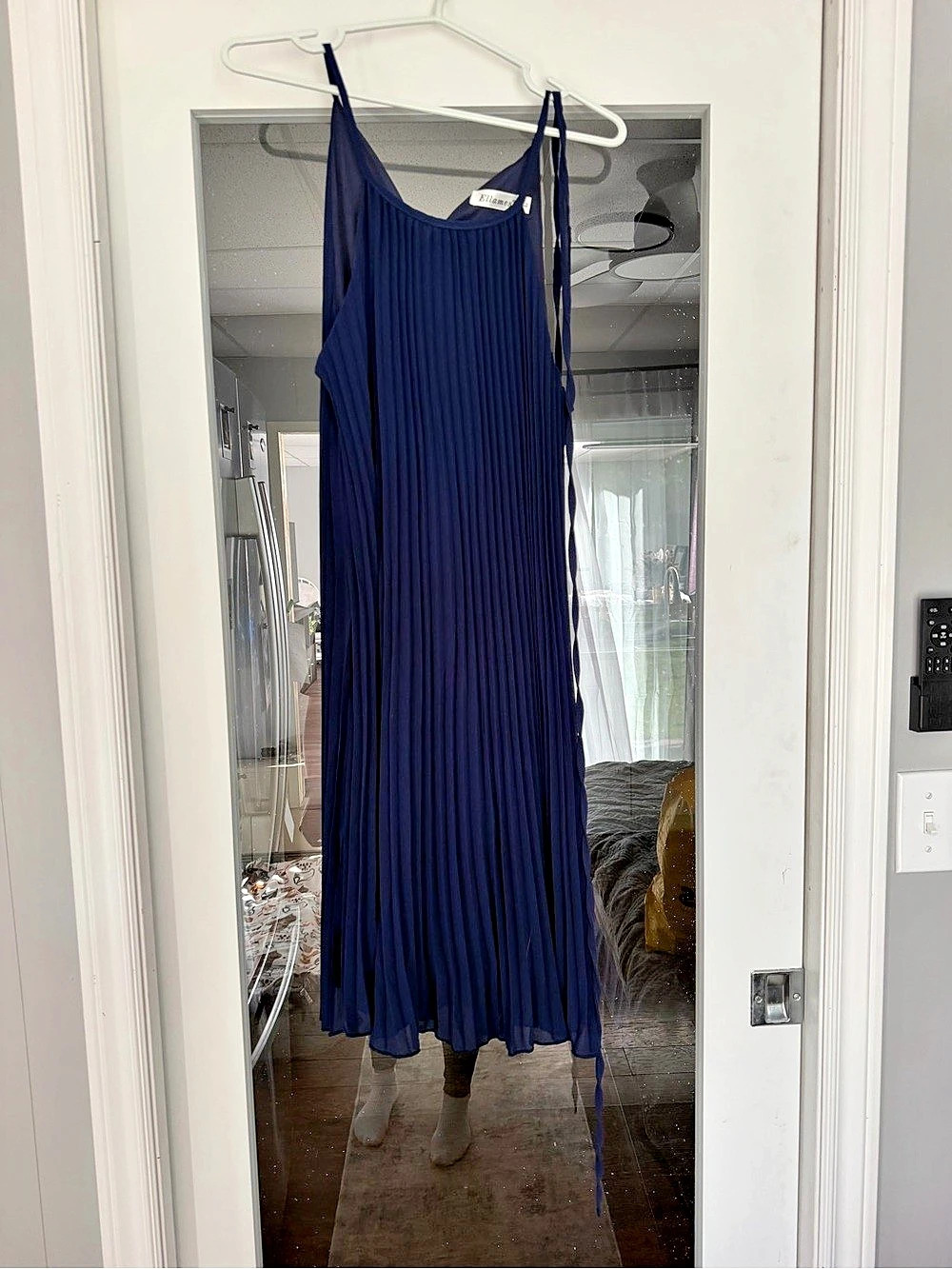 Ellames Pleated Midi Dress in Blue Size Large Like New